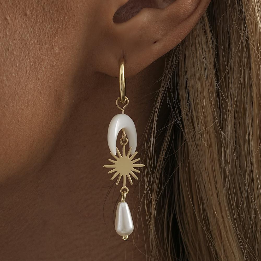 Gold Sophisticated Plated Moon Teardrop Earrings With Shell Natural