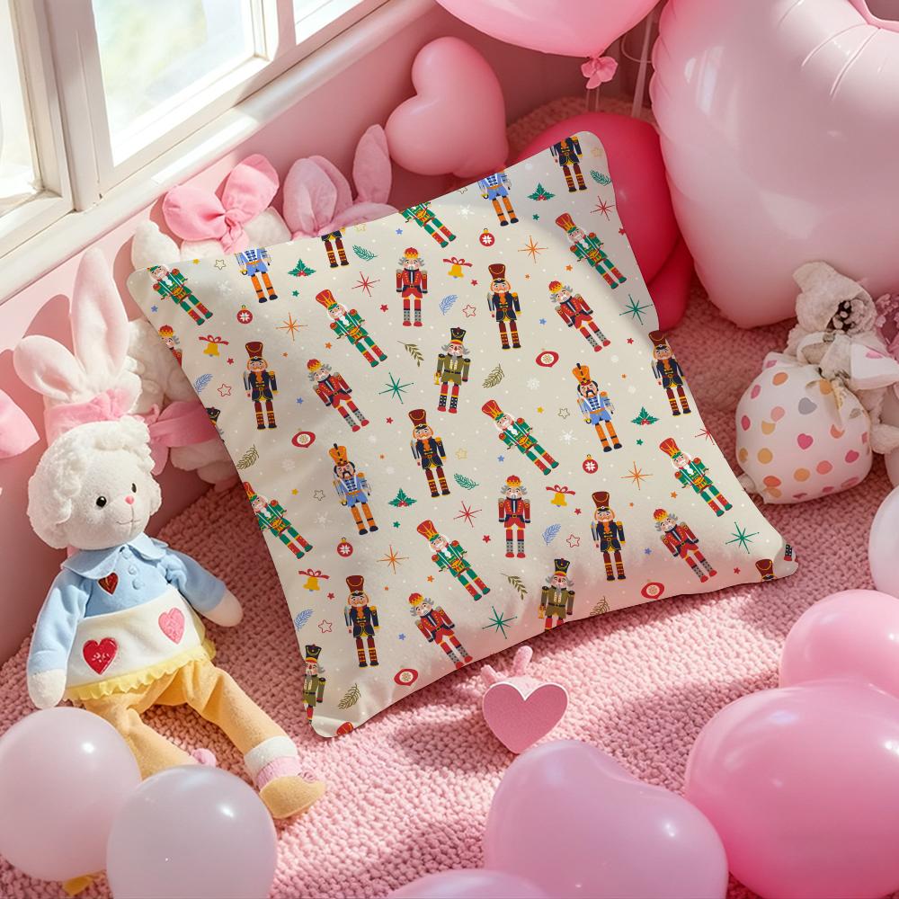Nordic Nutcracker Soldier Toy Cushion Cover Pattern Printed Pillowcase for Living Room Sofa Cushion Cover & Bedroom Decor