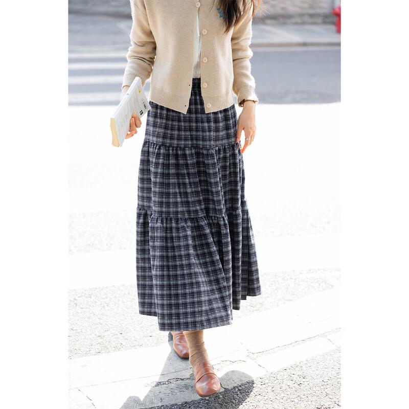 Korean Style Retro Plaid Midi Skirt