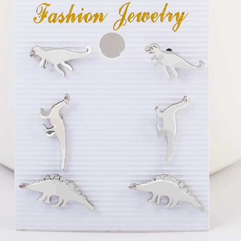 3 paires/ensemble Boho Rock Animal dinosaure métal boucle d'oreille plusieurs clous ensemble boucles d'oreilles