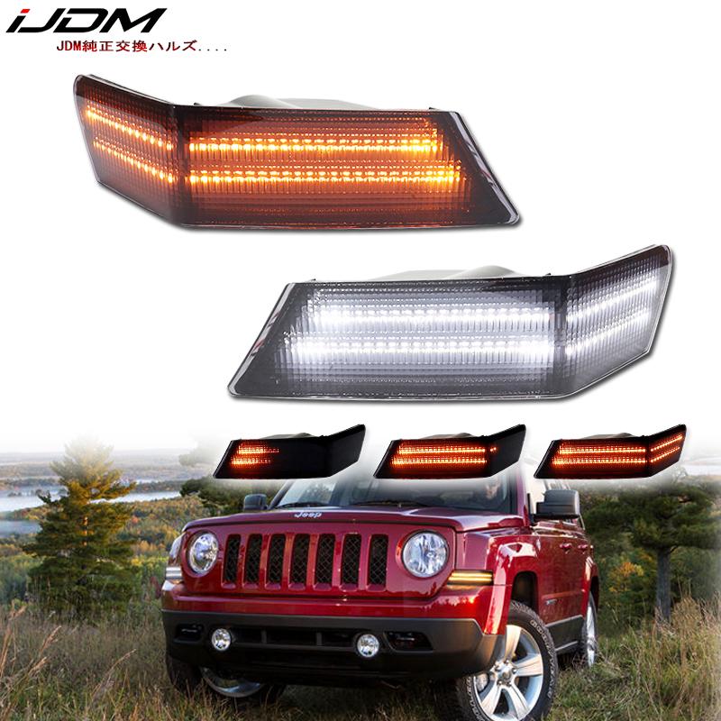 iJDM Car Signal Blinker Corner Lights  Assemblies For Jeep Patriot Amber Sequential Turn Signal Light/White Driving Lights 07-17