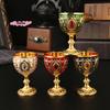 1Pc Vintage Embossed Metal Chalice Goblet Wine Champagne Liqueur Cup for Home Decor Bars Restaurants