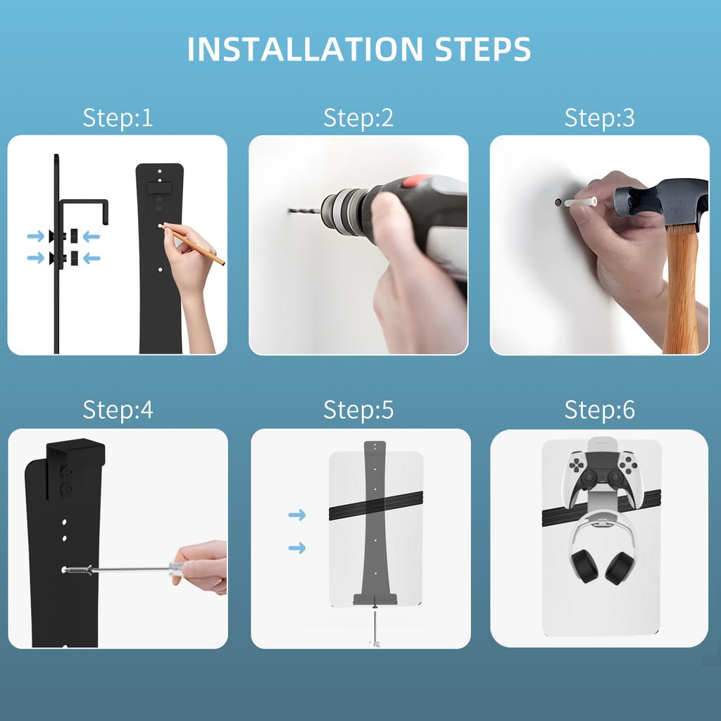 JYS P5227 Wall Mount Bracket for Sony PlayStation 5 Slim/5 Pro/5 Game Console Storage Rack Hook Set