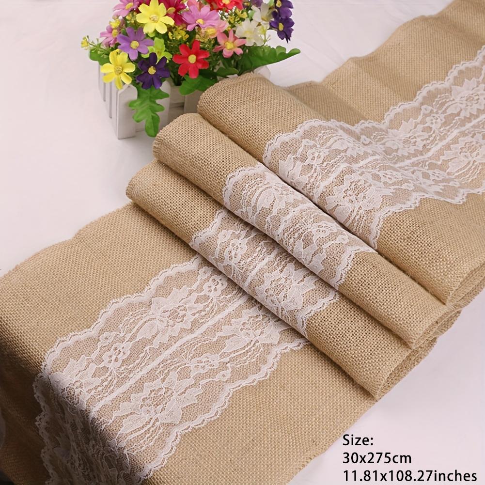 

1PC Burlap Linen Lace Table Runner ,Natural Vintage Tea Table Cover Tablecloth For Wedding Christmas Home Table Decoration