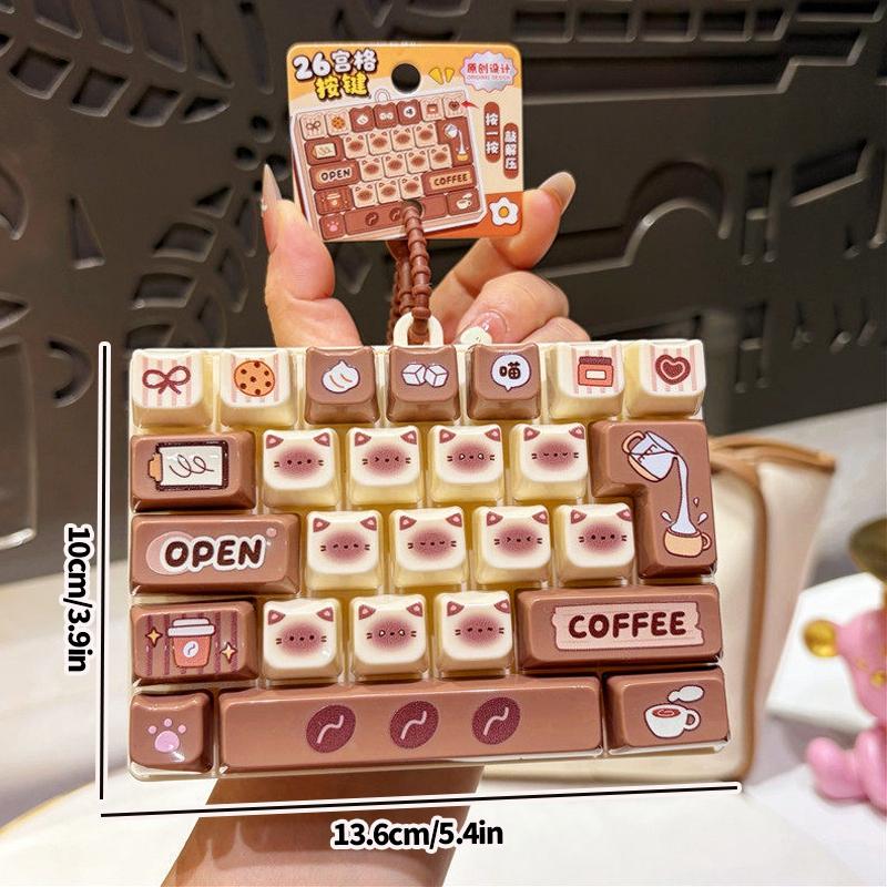 26-Gitter Tastatur Klicker Schlüsselanhänger Cartoon Spaß Stressabbau Tastatur Schlüsselanhänger Transparenter Tastatur Aufhänger Anhänger Zubehör