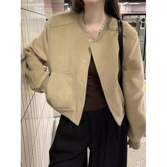 High-End Grey Baseball Collar Jacket: 2025 Spring/Autumn Casual Retro Loose Short Jacket