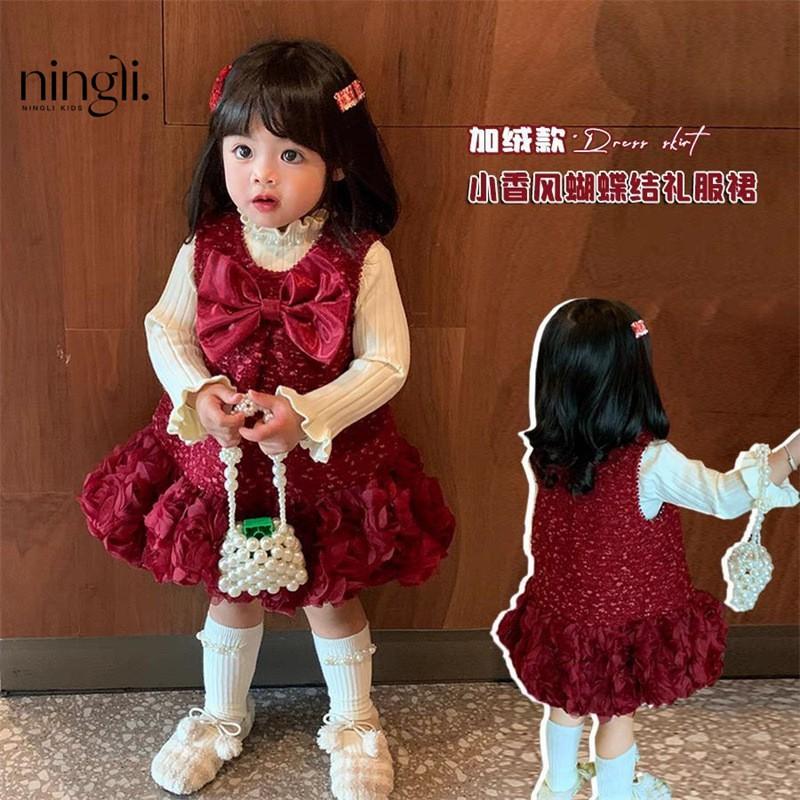 Girls Winter Princess Dress Toddler Red New Fleece Lined Sleeveless Party Gown Kids Formal Occasion