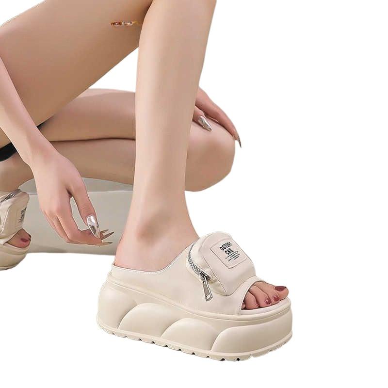 Women's Summer Versatile Casual One-shoulder Slippers with A Thick Sole and Height-increasing Muffin Feel