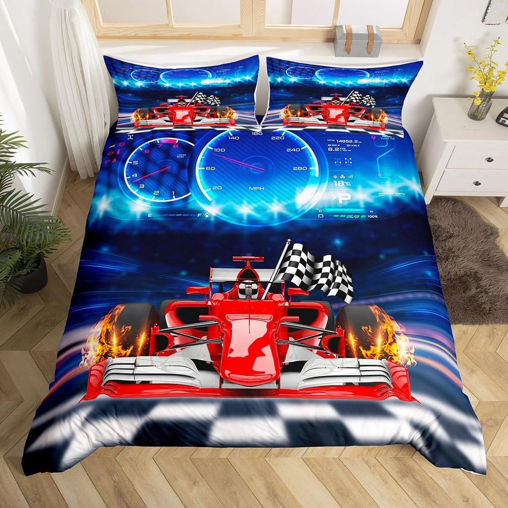 Racing Pattern Digital Printing Quilt Cover Three-Piece Youth Bedding Bedroom Decoration