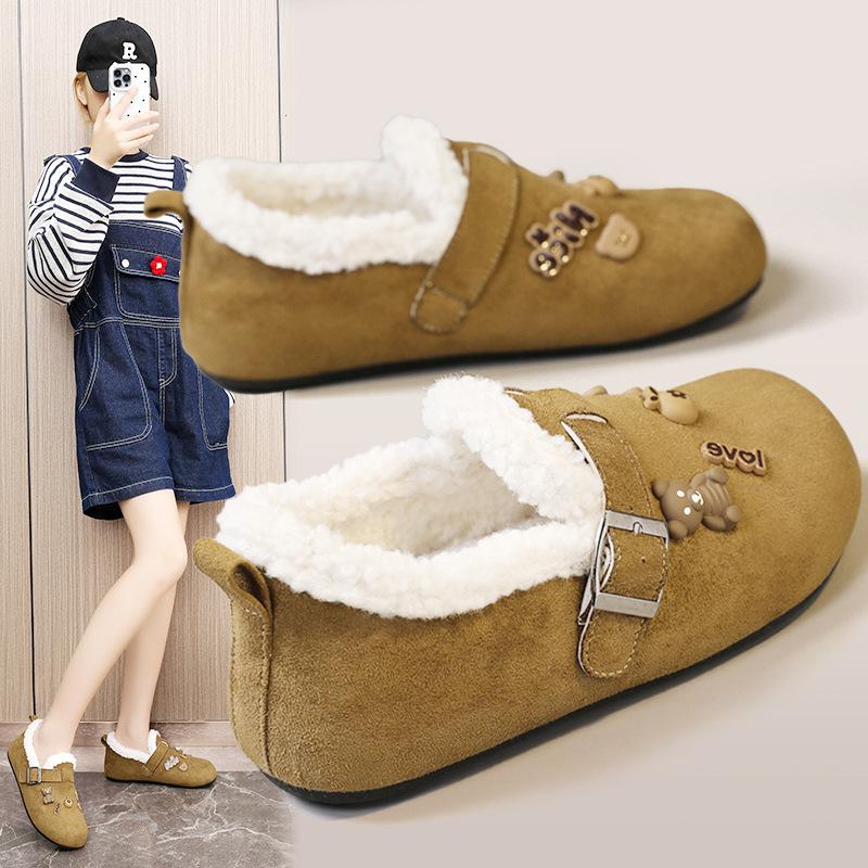 Women's Fashion Slip-On Soft-Sole Winter Warm Fleece-Lined Snow Boots with Fleece Lining, Slip-Resistant Casual Sports Fuzzy Cotton Shoes