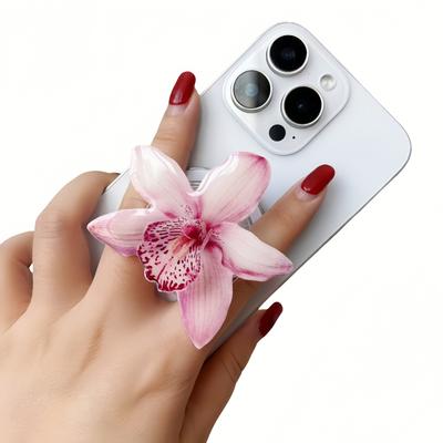 Magnetyczny Symulacja Orchidea Akrylowy Uchwyt na Telefon Składany Pierścień na IPhone Mac Samsung Słodkie Różowe Kwiaty Stojak na Telefon Pierścień na Palec