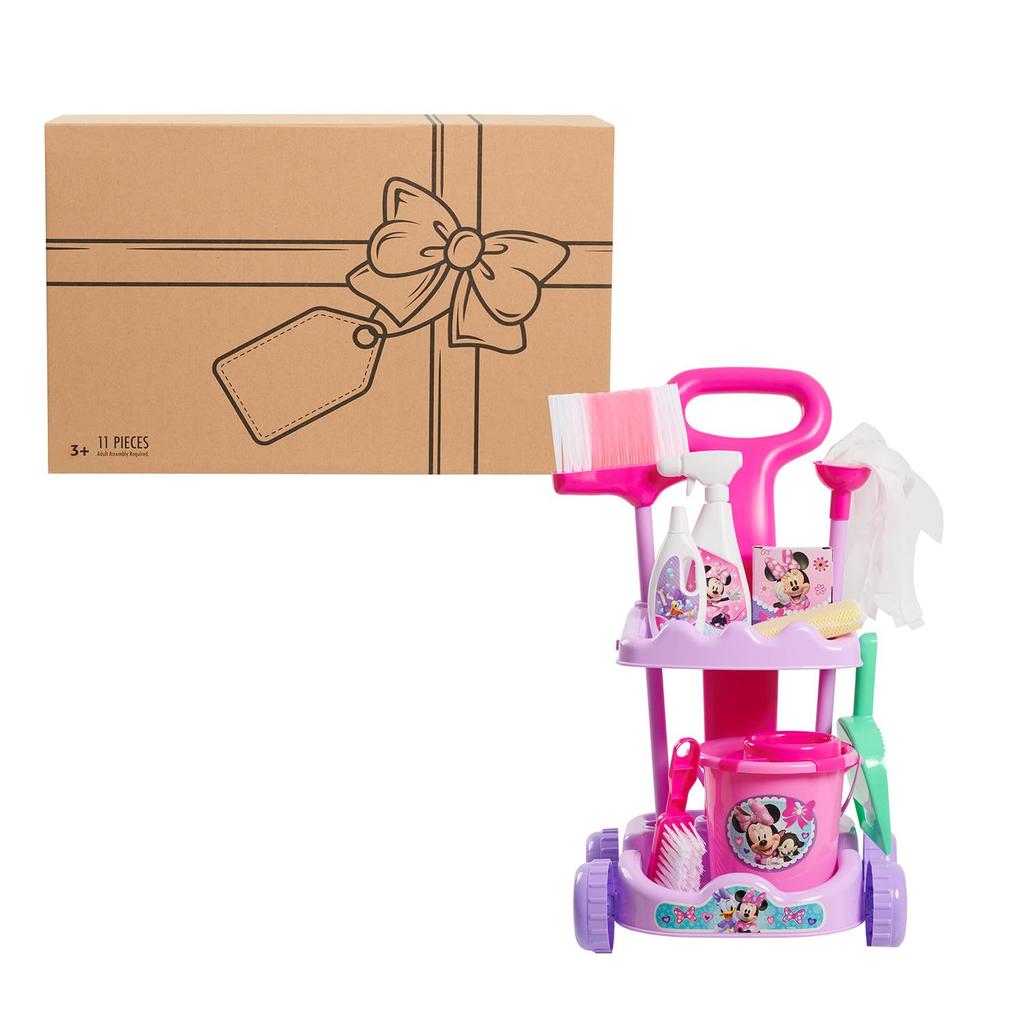 Just Play Disney Junior Minnie Mouse Sparkle 'N Clean Trolley 21-inch 11-piece Pretend Play Toy for Kids (Ages 3+)