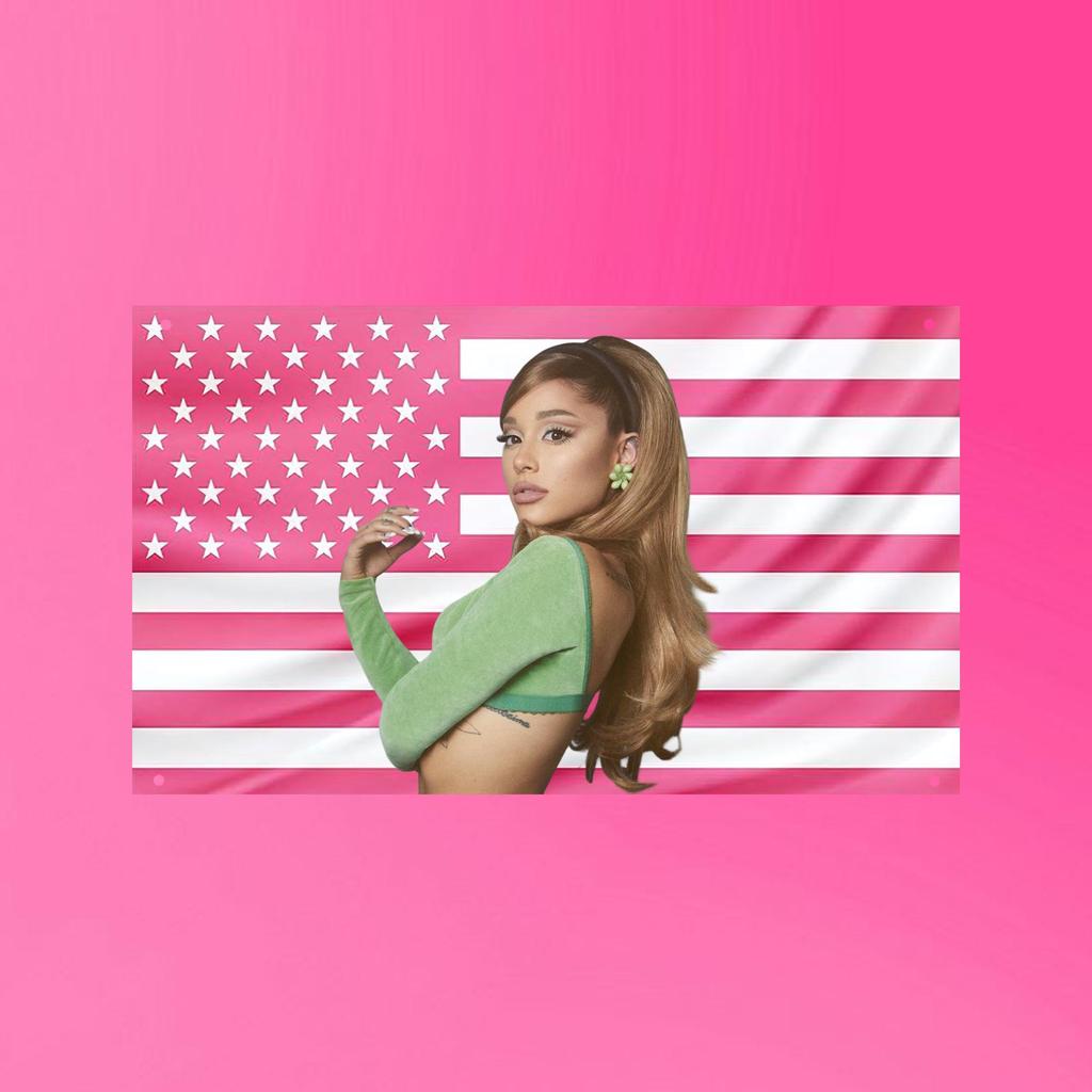 Tapiz de Bandera Rosa de EE. UU. de Ariana Grande Estética de Estrella del Pop Arte de Pared Decoración de Cantante Famoso para Dormitorio Universitario
