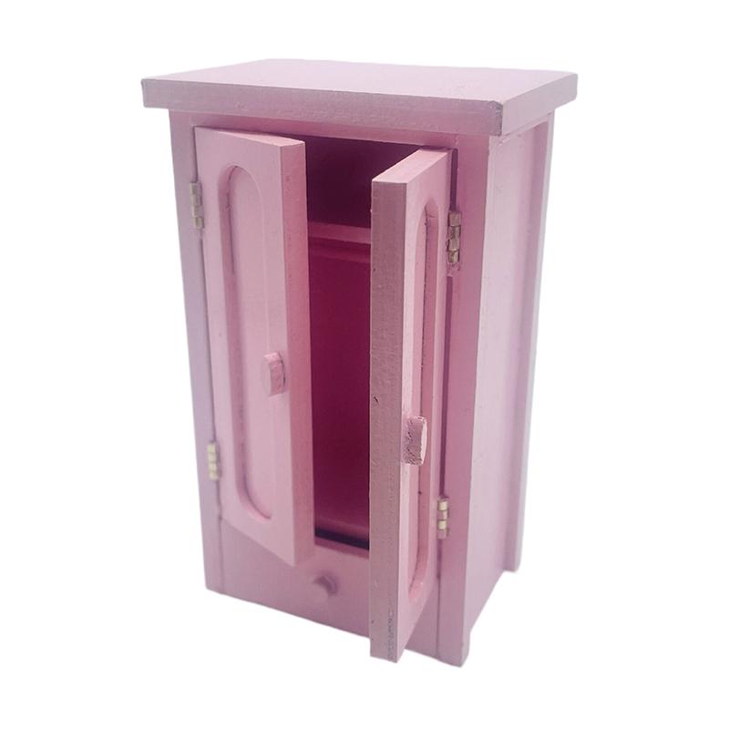 Dollhouse Bedroom Pink Mini Wooden Wardrobe Model Dollhouse Miniature Furniture Decor Diy Scene Accessories Toy