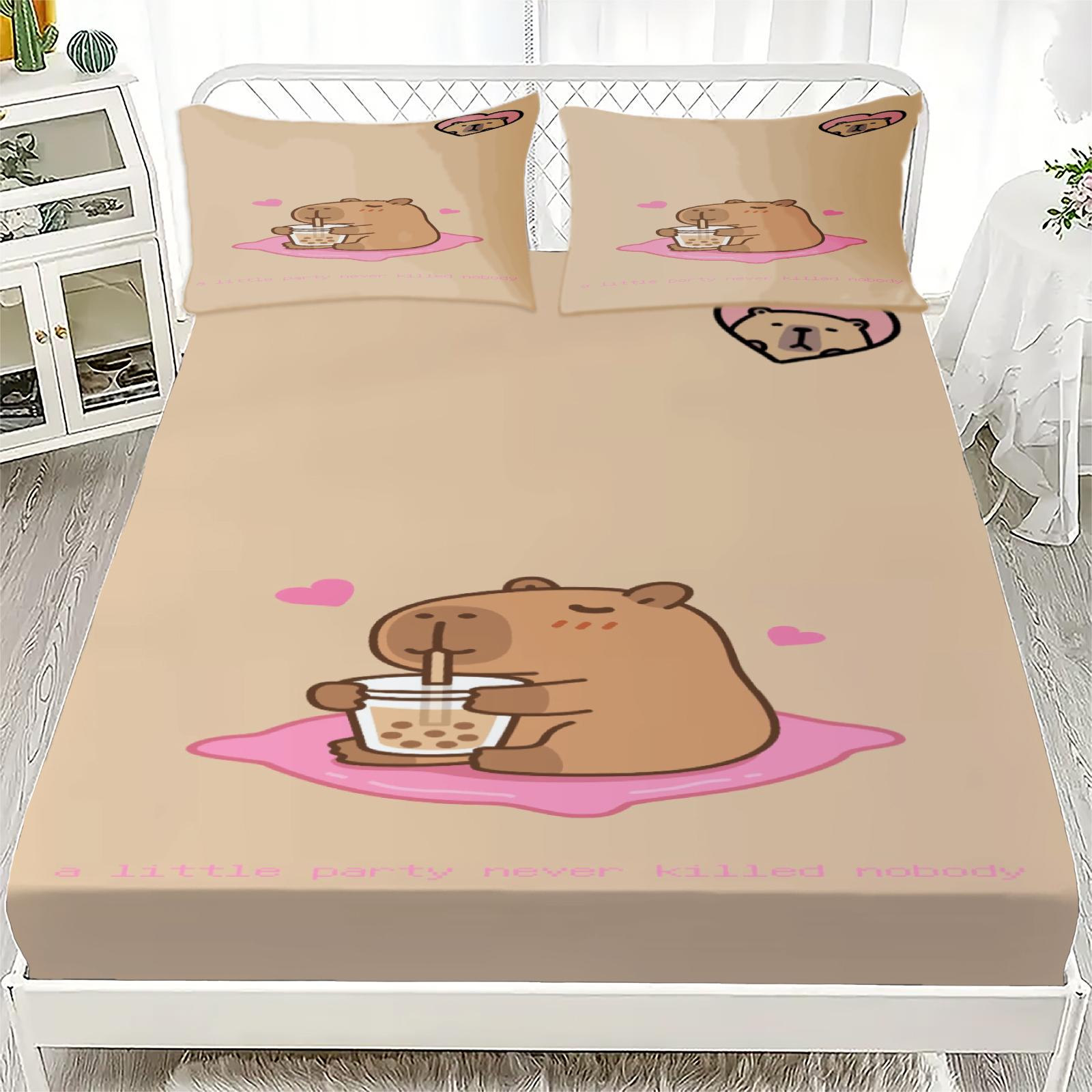 

1pc Lovely Capybara Fitted Sheet 3D Print 100%Polyester Sheet Durable Machine Washable for Home Bedding Decoration NO Pillowcase 99x190x25cm