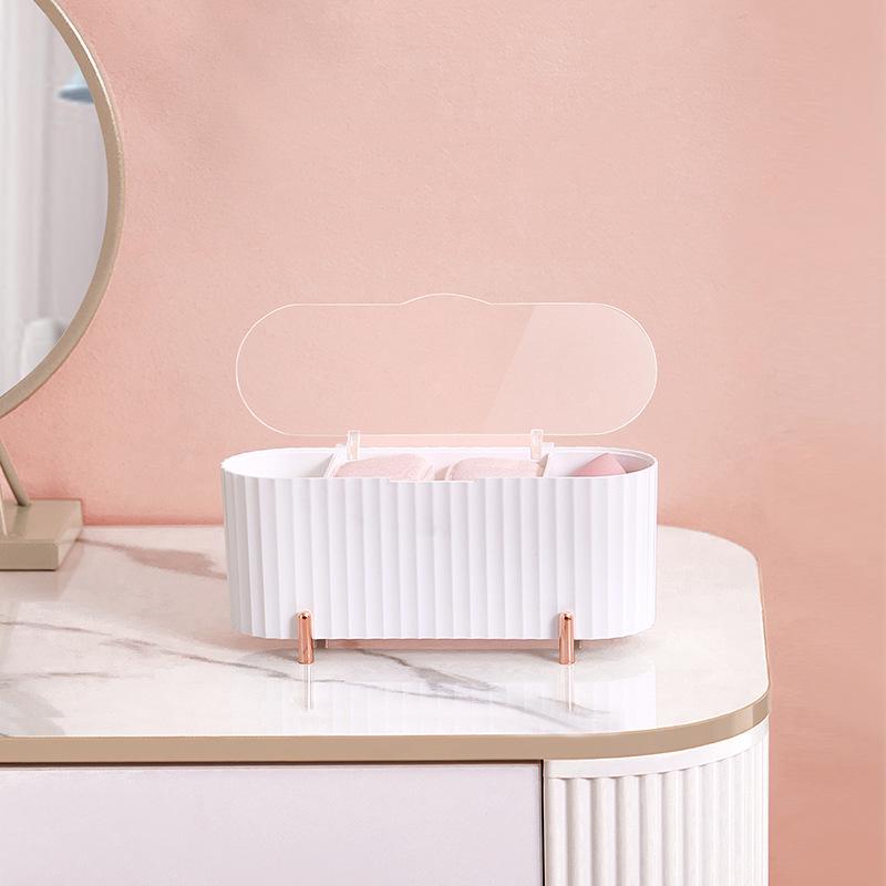 Transparent Dustproof Cosmetic Organizer: Cotton Swab, Makeup Remover, Sponge, Lipstick Storage Box with Lid.
