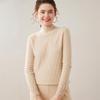 Women's Cable Knit Cashmere Sweater - 12-Gauge, Lychee Pattern, Half-High Neck, Fleece Lining, Twist Design, Wool Base Layer