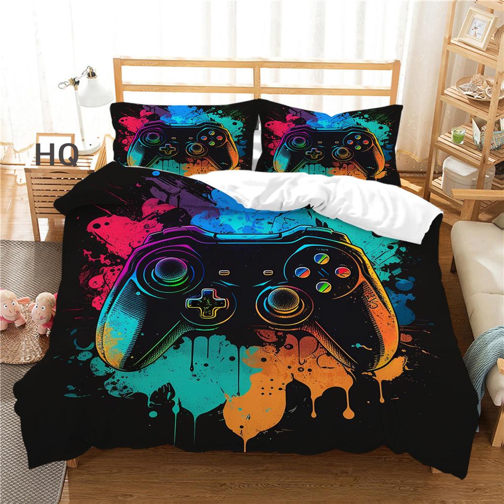3D Player Bedding Set Game Handle Quilt Cover Pillow Case 2/3 Pieces Suitable for Game Enthusiasts Boys Men Room Zippered Home Decoration