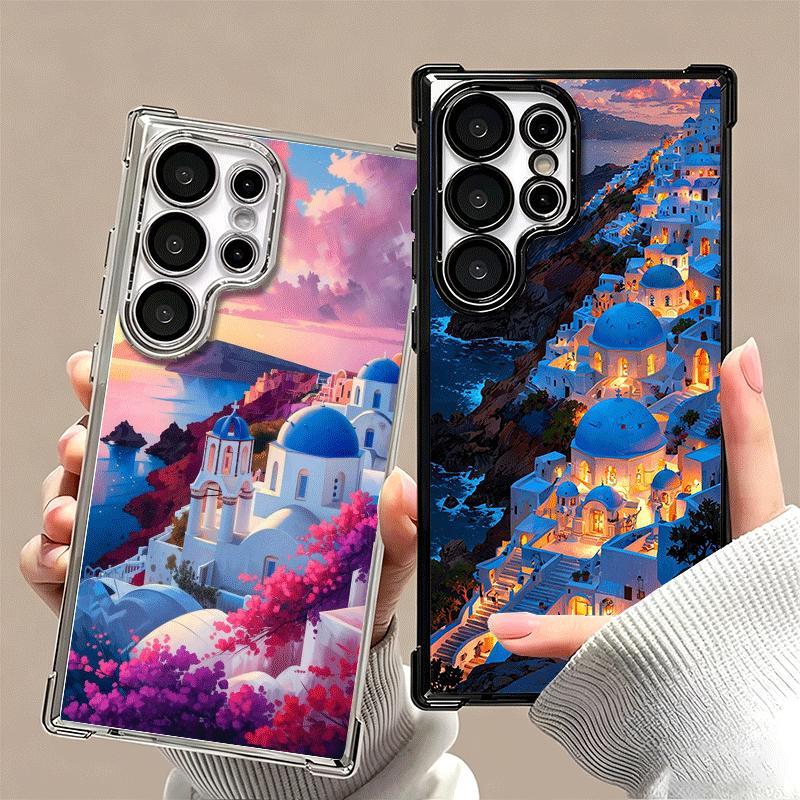 Santorini Greece Summer Soft Phone Case For Samsung Galaxy S26 Ultra S25 Edge S24 FE S23 Plus S22 S21 + S20 Plating Anti-Fall Fu