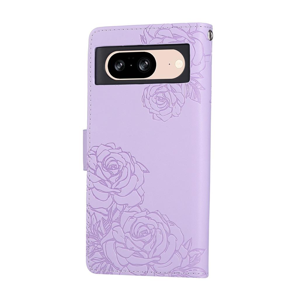For Google Pixel 8 Case Rose Flower PU Leather Wallet Phone Cover with 3 Card Slots