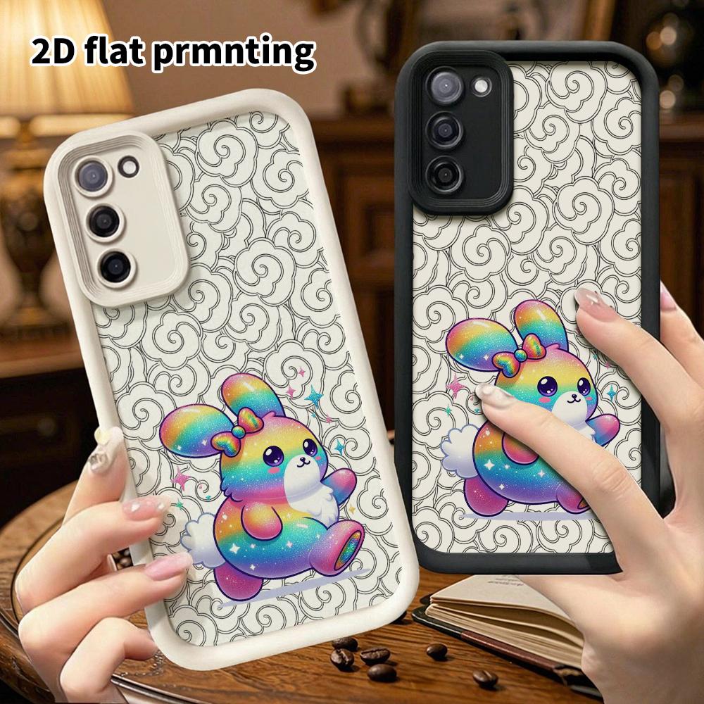 Phone Case: 2D Flat Samsung Galaxy A34 A35 M05 M06 S20 S22 S21 FE Plus 5G Protective Case, Rainbow Rabbit, Christmas and Halloween Gifts