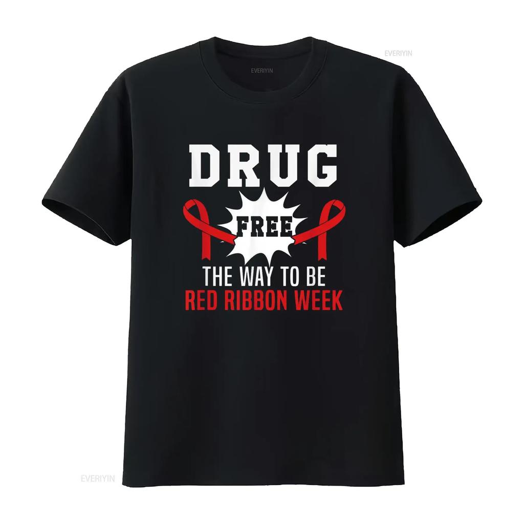 Red Ribbon Drug Free The Way To Be Celebrate Awareness T Shirt vintage Washed Top For Everyday Wear Stylish Comfortable