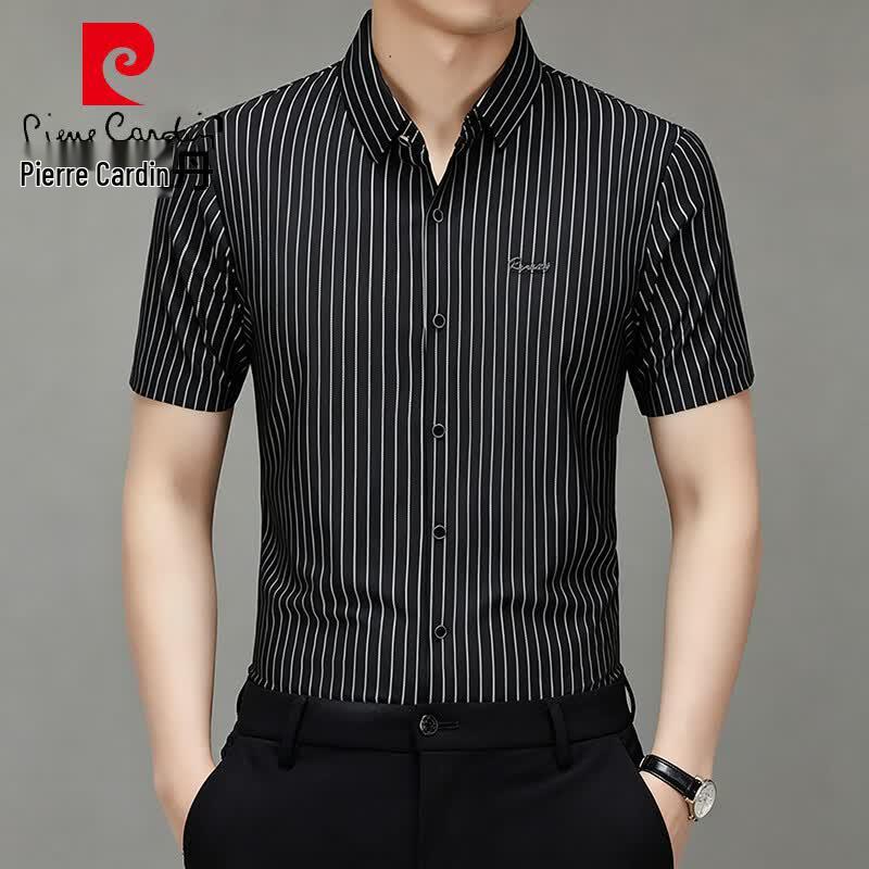 Pierre Cardin Men's Ice Silk Striped Short-Sleeve Shirt