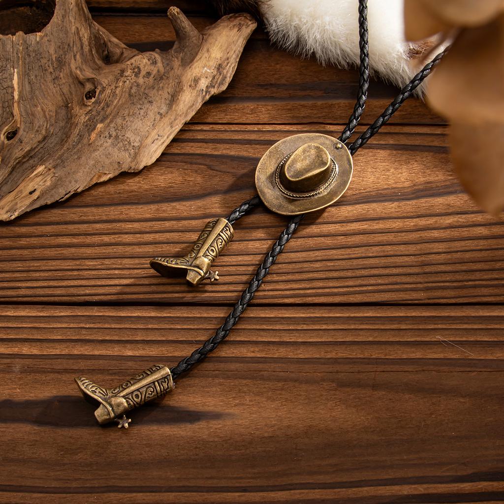 Ingemark Ethnic Cowboy Hat Boots Pendant Choker Necklace for Women Collares Goth PU Leather Chest Chain Necklace Party Jewelry