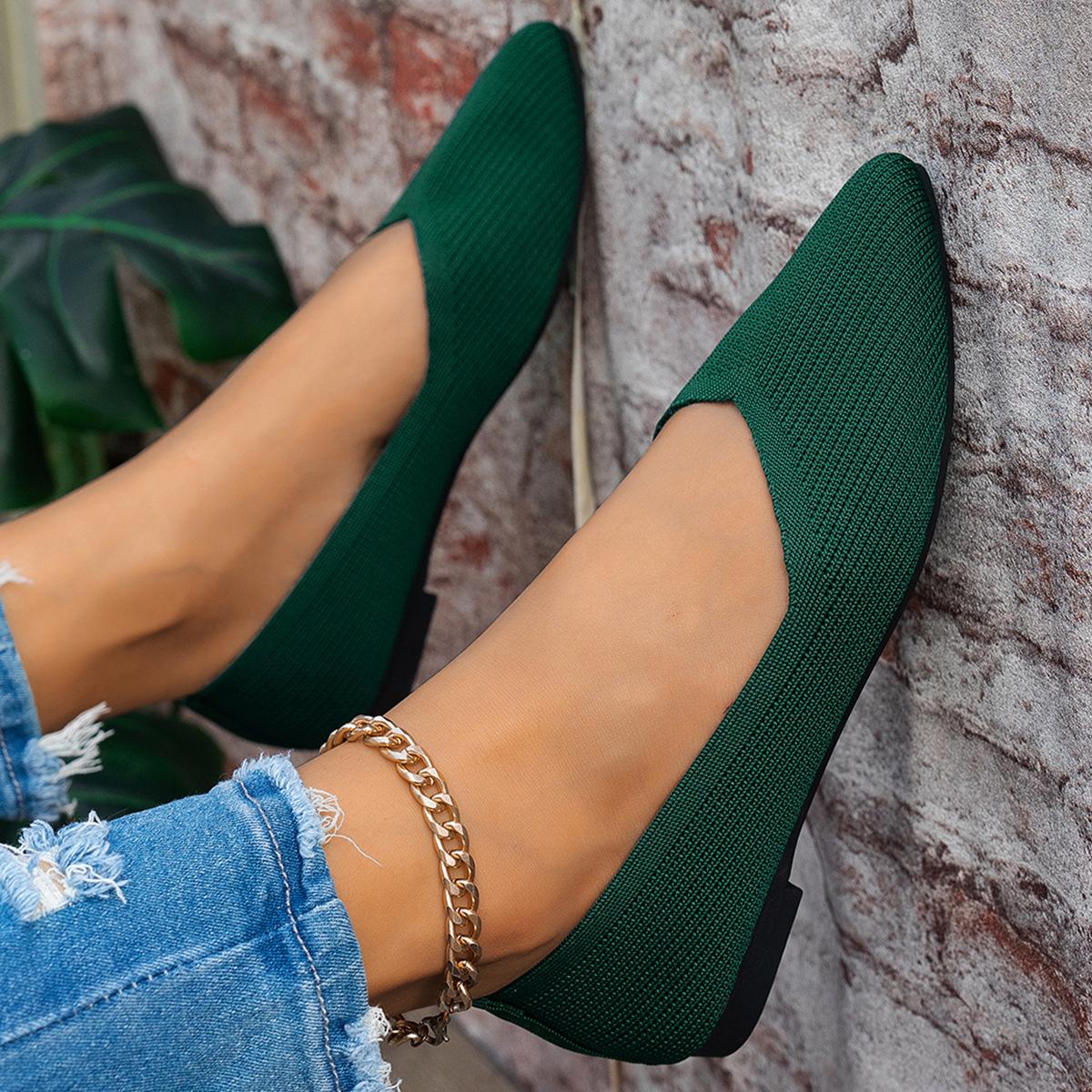 

Импортные товары, большие размеры, неглубокий носок, летающие плетеные одинарные туфли, популярные новые, острые, повседневные и удобные женские туфли, место 43 трава зеленый