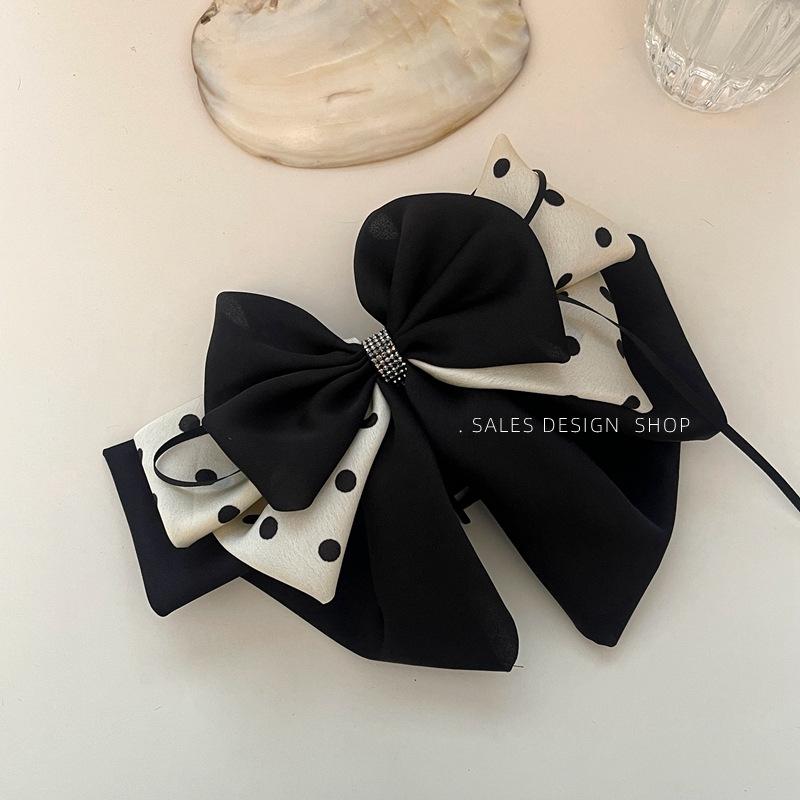Korean High-End Satin Polka Dot Hair Bow Claw Clip - Fashionable Niche Accessory for Women