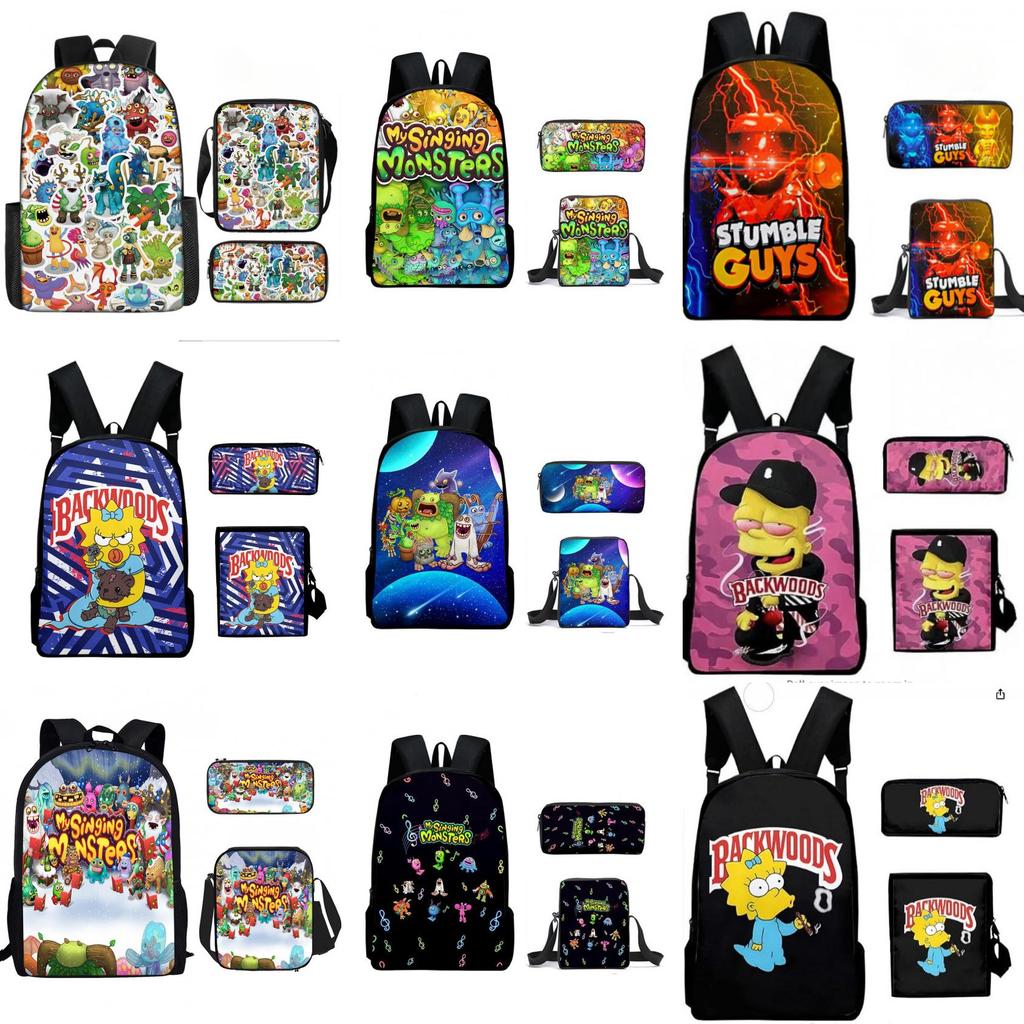 My Singing Monsters Cartoon Backpack Set With Breathable Oxford Fabric For School Kids