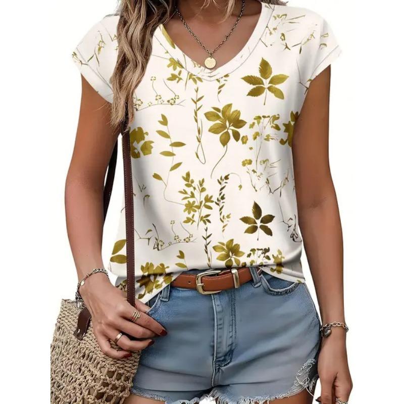 Women's New Casual V Neck Tops Versatile Fashion Trend Summer T-shirt