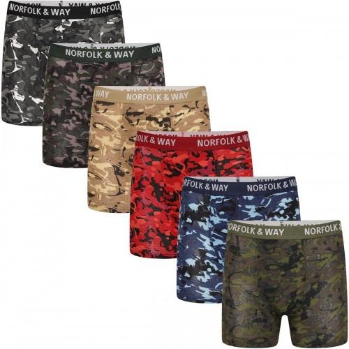 Norfolk & Way Mens Camouflage Cotton Blend Boxer Shorts (Pack of 6)