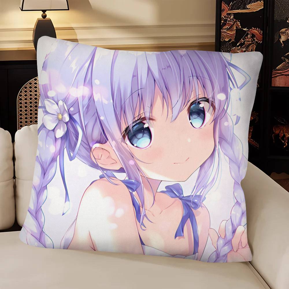 Anime Kafuu Chino Pillow Case Fashion Square Pillowcase Bedroom Sofa Room Ins Decoration Leisure
