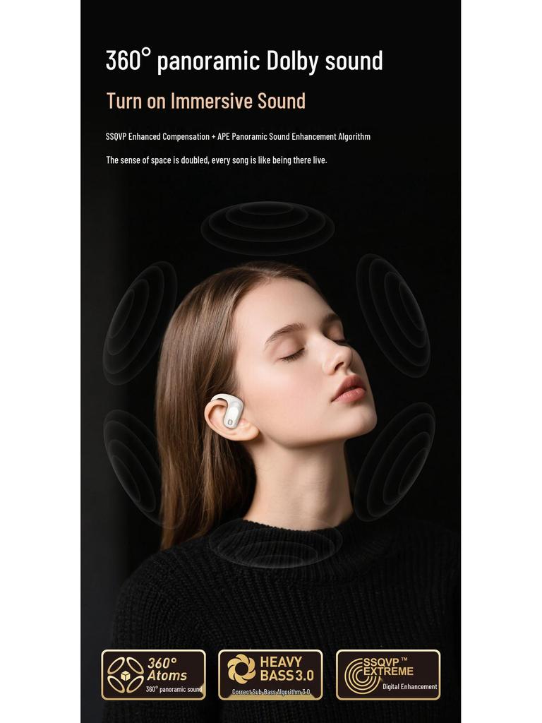 2026 New Model Open-ear Wireless Earbuds - Long Battery, Noise Cancelling, Comfortable for Sports