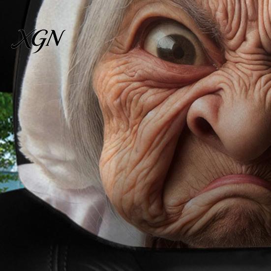 Auto Interior Accessories 2Pcs Funny Granny Face Car Headrest Covers, Breathable Seat Vehicle Protector Protectors, Stretchy Universal for SUV