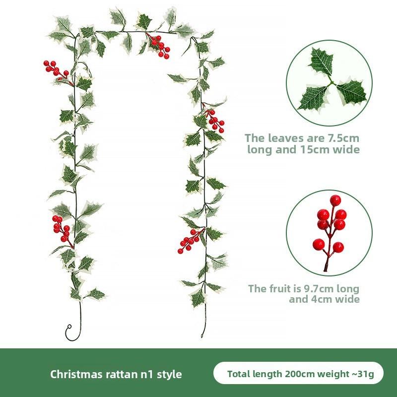 Christmas Simulation Red Fruit Vine With Artificial Pine Needles For Holiday Home Decor