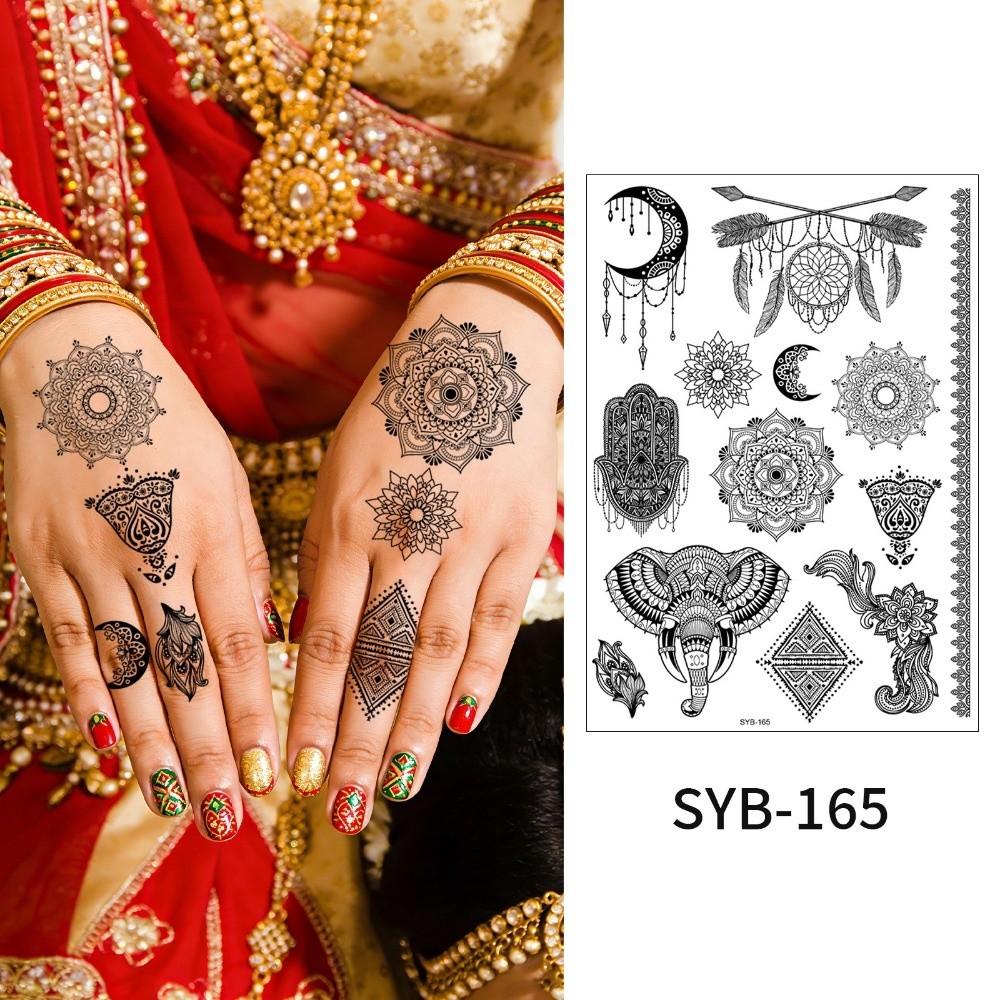 Adesivos de Transferência de Água Tatuagem Temporária de Henna Índia Mehndi Flor Arte Corporal Adesivo Mulher/Senhora/Menina