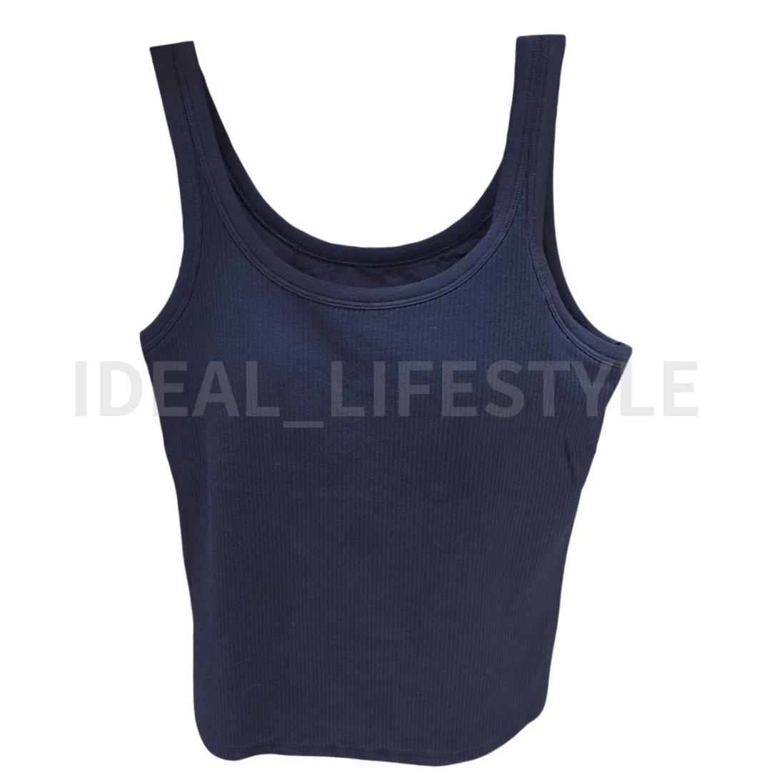 UNIQLO AIRism Cotton Bra Sleeveless Top S-4XL with Cups Tank Women 482189 NWT M тёмно-синий
