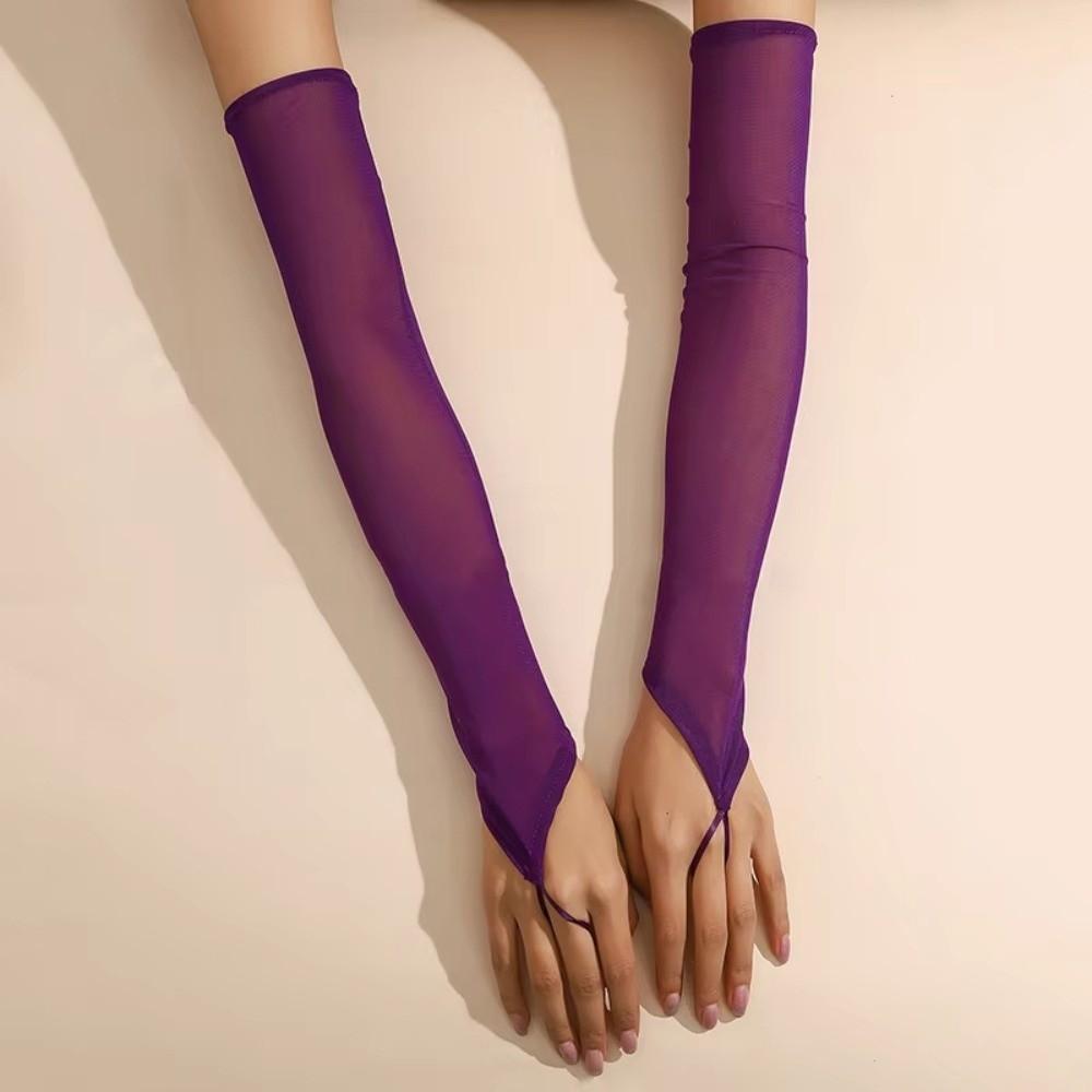 50cm Stretchy Hook Finger Gloves Solid  Retro Sheer Mesh Gloves Long Fingerless Gloves  Bride