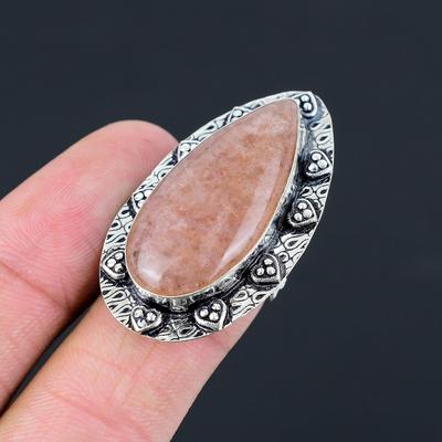 Pear Natural Strawberry Quartz Trendy Solitaire Ring 925 Sterling Silver US 7