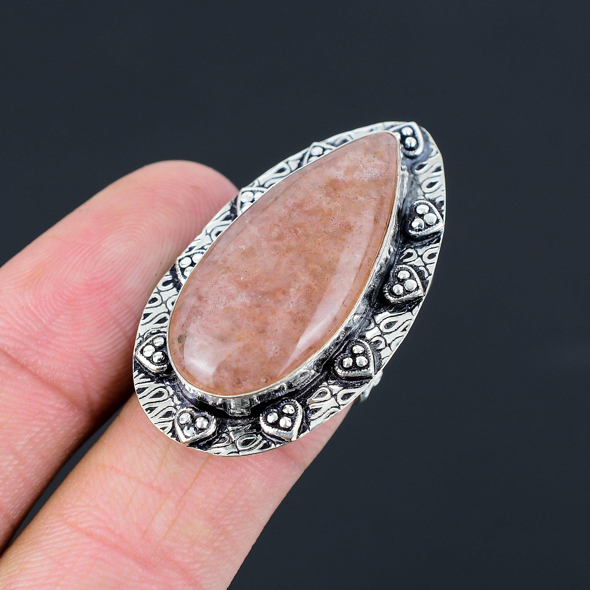 Pear Natural Strawberry Quartz Trendy Solitaire Ring 925 Sterling Silver US 7 7