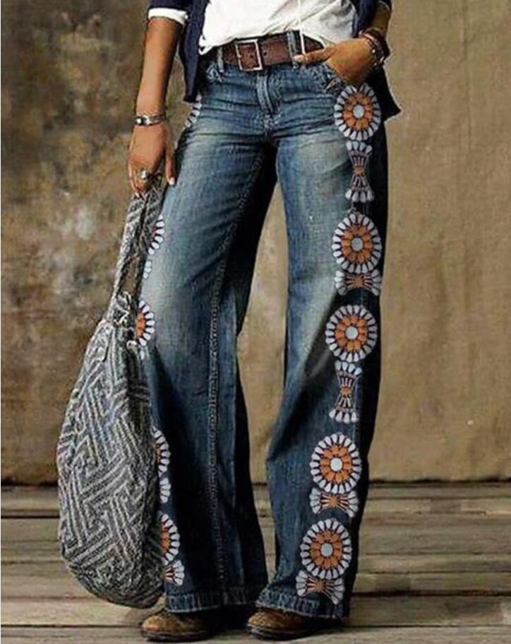 European and American Plus Size Women's Casual Wide Leg Imitation Jeans