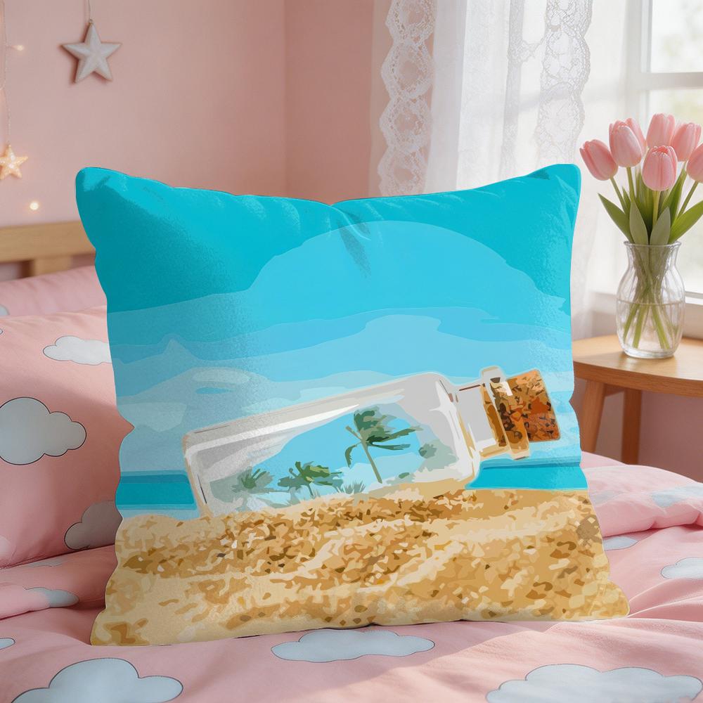 Summer Surfing Ins Art Cushion Cover Square Short Plush Pillow Case Living Room Sofa Home Decor Funda X