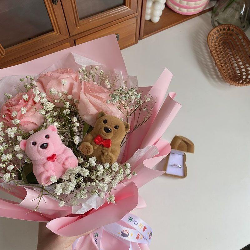 Cartoon Plush Bear Ring Pendant Earnail Jewelry Box Cute Plastic Activity Core Removable Wedding Mother's Day Party Supplies