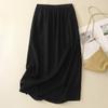 Women's Elastic Waist Midi Skirt Loose Fit A-Line Skirt Vintage Solid Color Linen Skirt Casual Mid Length Skirt