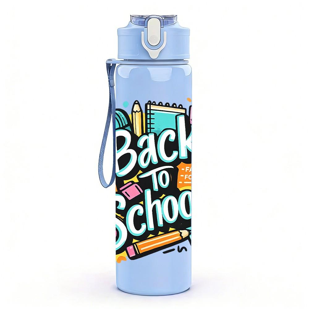 1PC Colorful Back To School Theme 750ml Color Plastic Sports Water Bottle Leakproof Flip Straw Lid Suitable for Sports Office Home Use