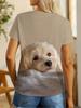 Digital Print - No Texture. Soft Cute Puppy Pattern T-Shirt Women'S Beige Loose Short Sleeve. Lightweight Breathable Zero Burden. Aesthetic Summer Ess