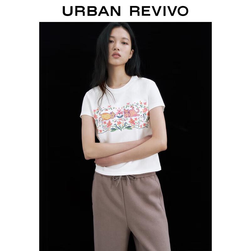 UR 2025 Spring Women s Cute Pet Embroidered Short-Sleeve T-Shirt XS