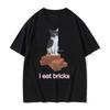 HOT SALE I Eat Bricks Cute Cat Interesting Emoji Design T-shirt Summer Men Women Fashion Clothing O Collar Short Sleeved Top
